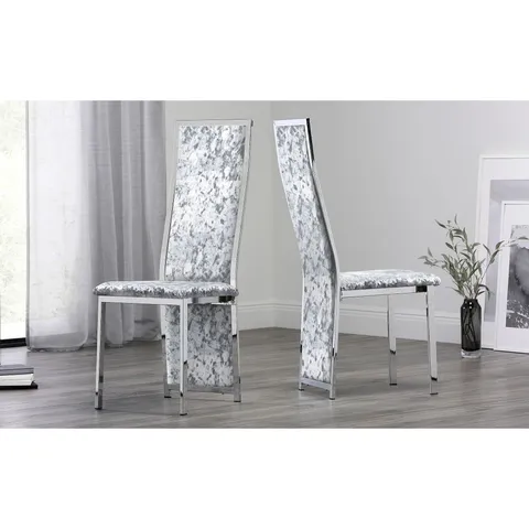 BOXED SET OF 2 CELESTE DINING CHAIRS, GREY CLASSIC VELVET & CHROME (1 BOX)