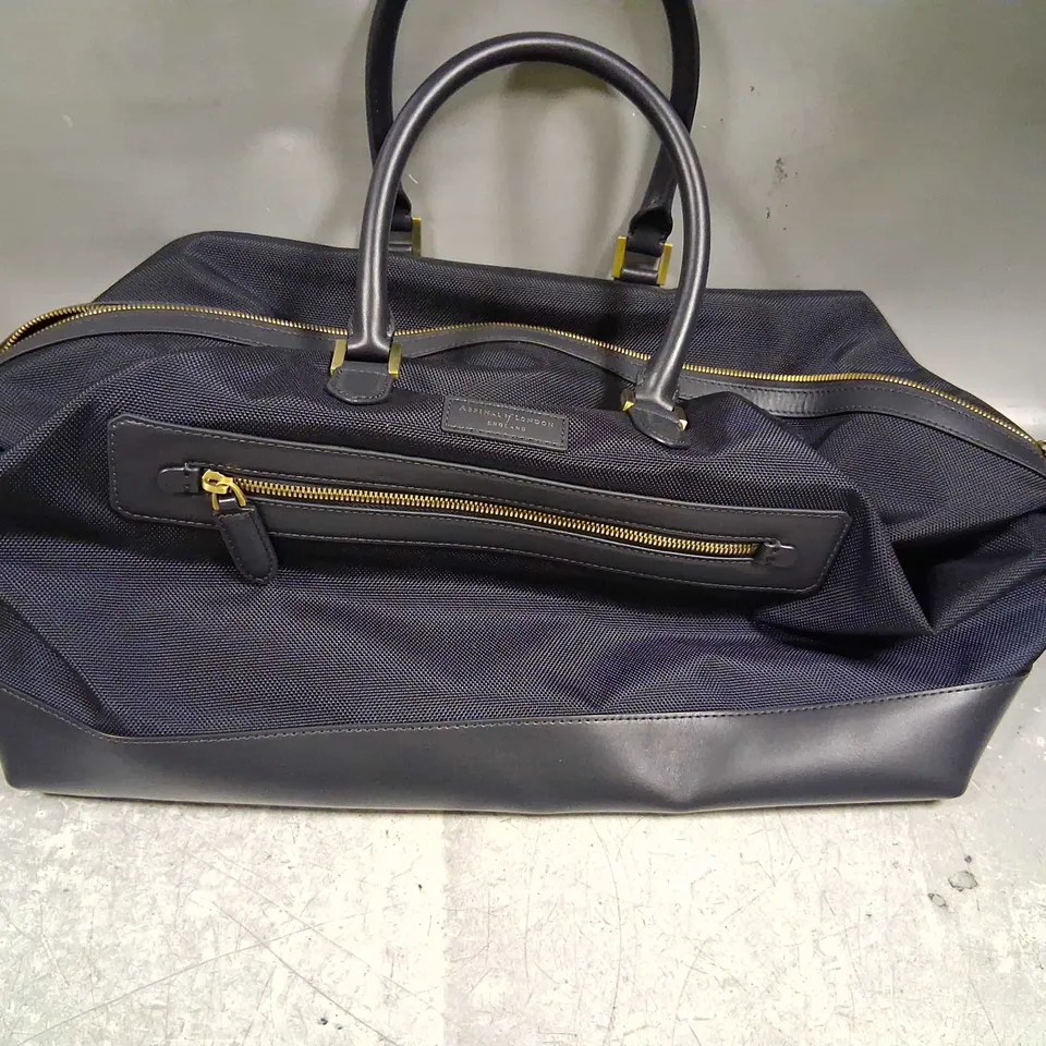 ASPINAL OF LONDON MEN'S HOLDALL NAVY LEATHER-TRIM NYLON CANVAS