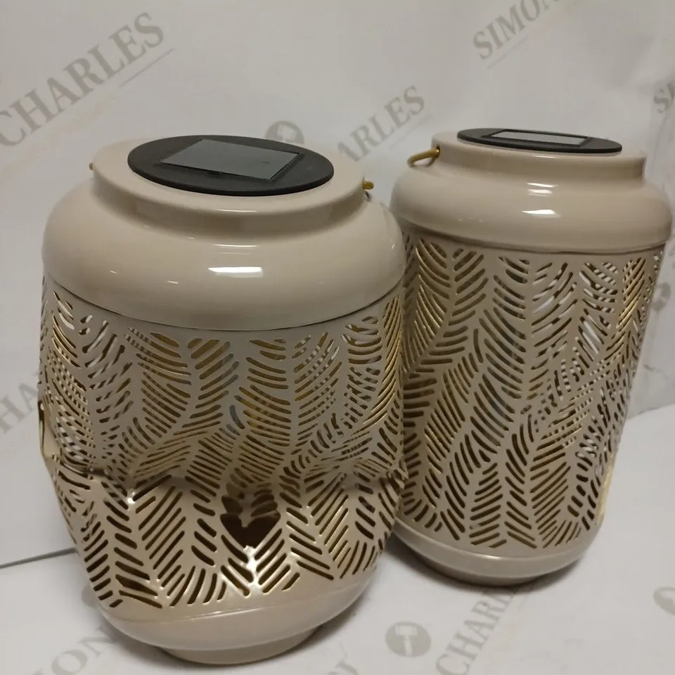 GARDEN REFLECTIONS SET OF 2 PATTERNED SOLAR LANTERNS, LEAF