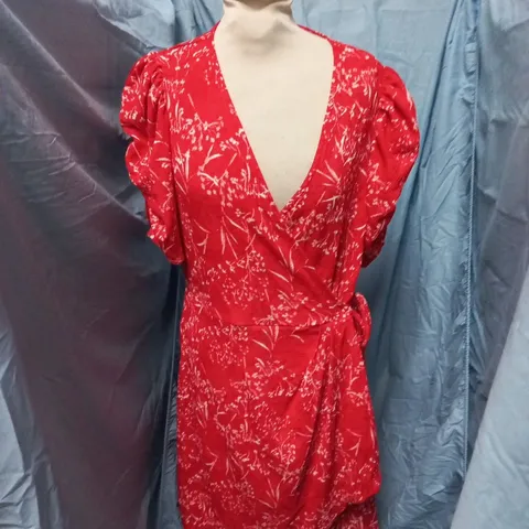 NEXT WOMEN'S RED FLORAL WRAP DRESS β UK 14