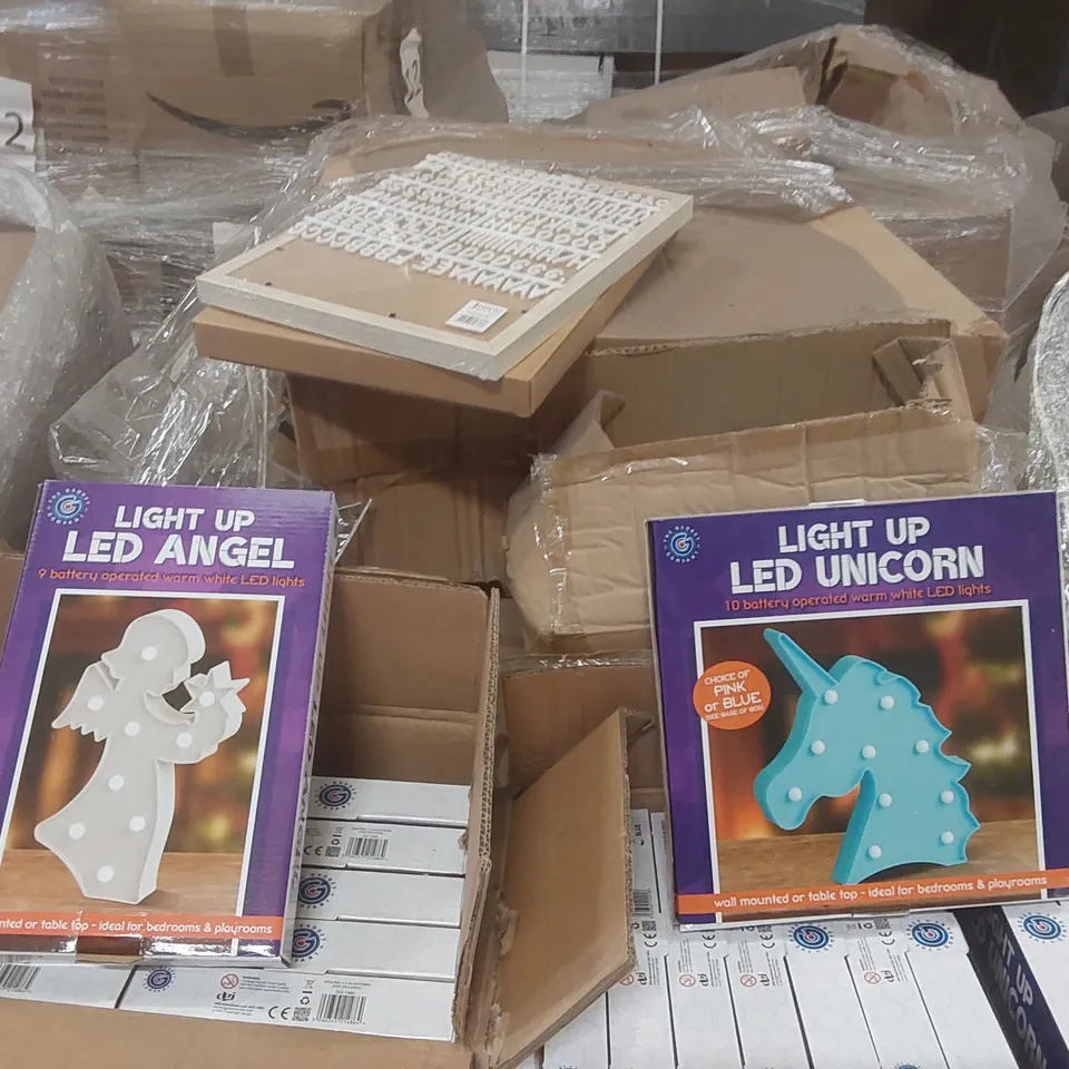 PALLET TO CONTAINING A VERY LARGE QUANTITY OF ASSORTED ITEMS INCLUDING: FOLDABLE COOL BAGS, CRAFT JARS, LED ANGELS AND UNICORNS ECT