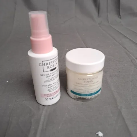 BAGGED CHRISTOPH ROBIN INSTANT VOLUMISING LEAVE IN HAIR MIST WITH ROSE WATER - 50ML AND CHRISTOPHE ROBIN CLEANSING PURIFYING SCRUB WITH SEA SALT 75ML