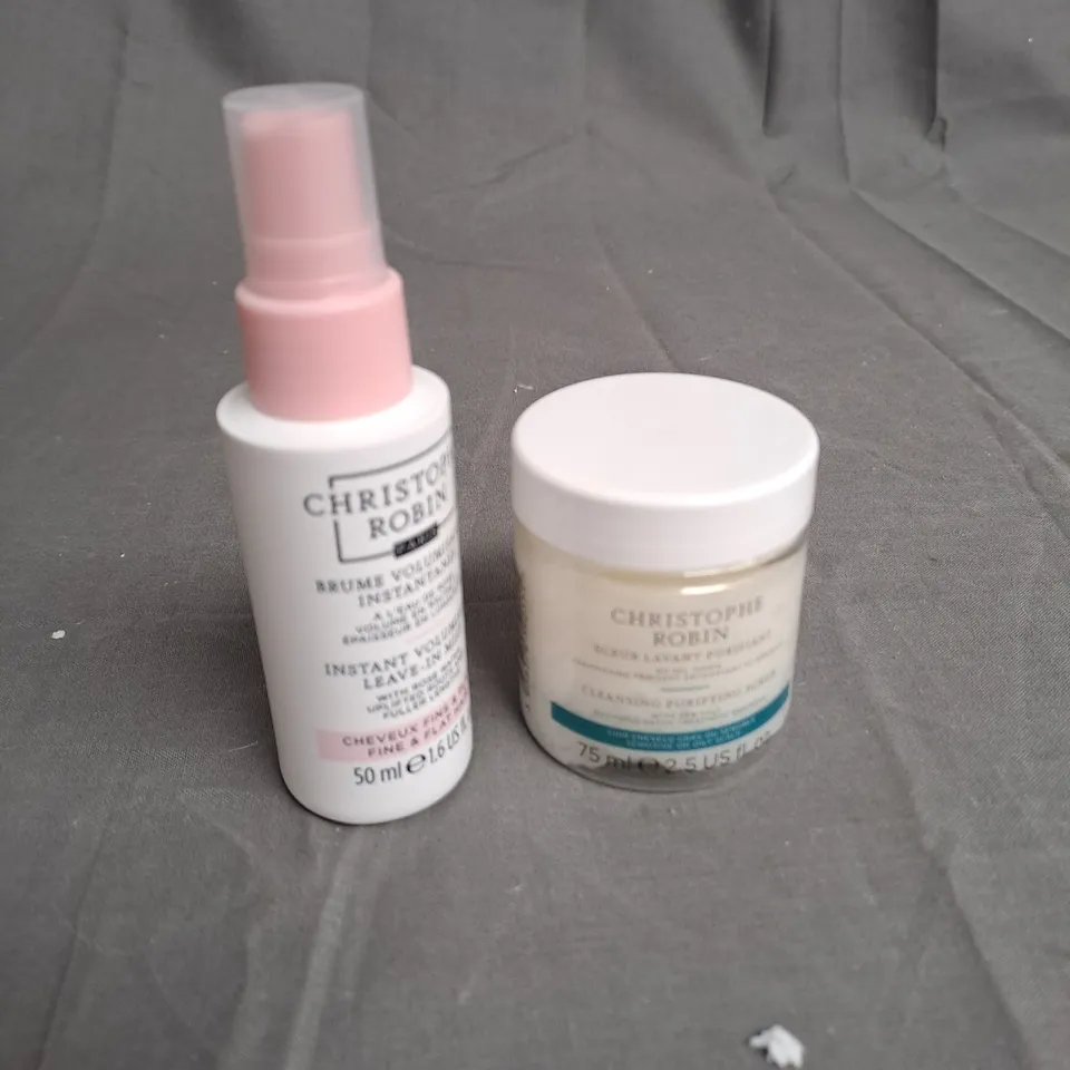 BAGGED CHRISTOPH ROBIN INSTANT VOLUMISING LEAVE IN HAIR MIST WITH ROSE WATER - 50ML AND CHRISTOPHE ROBIN CLEANSING PURIFYING SCRUB WITH SEA SALT 75ML