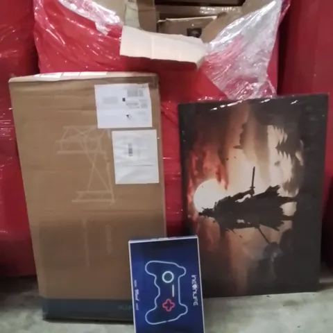 PALLET OF ASSORTED HOUSEHOLD GOODS AND PRODUCTS TO INCLUDE;COMPUTER DESK,LED PLAYSTATION SIGN,CANVAS ART