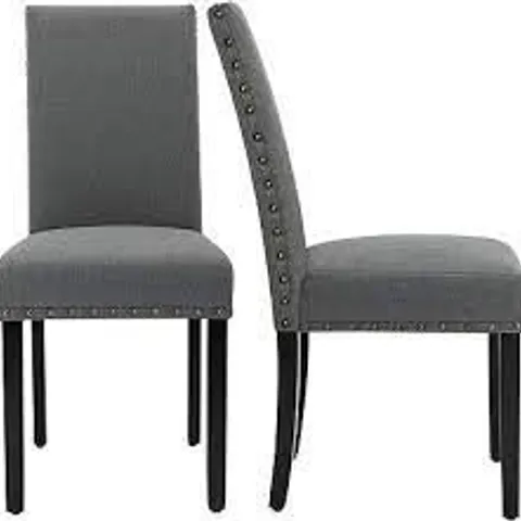 BOXED PAIR OF GREY VELVET DINING CHAIRS