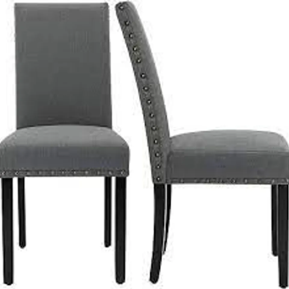 BOXED PAIR OF GREY VELVET DINING CHAIRS