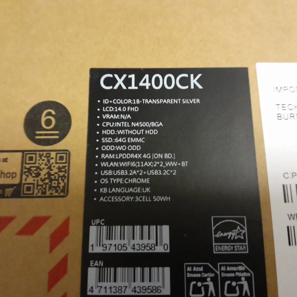 BOXED ASUS CHROMBOOK INTEL CELERON CX1400CK LAPTOP