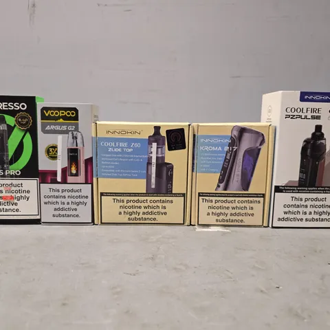 BOX OF APPROXIMATELY 18 ASSORTED E-CIGARETTES PRODUCTS TO INCLUDE - VAPORESSO , VOOPOO , INNOKIN