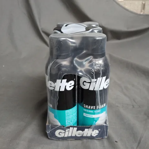 LOT OF 6 CANS OF GILLETTE SHAVE FOAM ORIGINAL SCENT SENSITIVE 200ML PER CAN