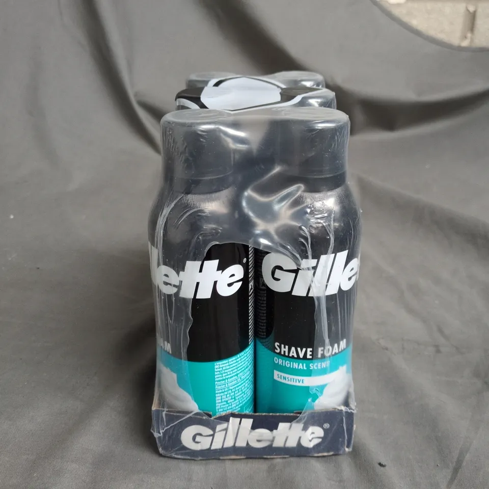 LOT OF 6 CANS OF GILLETTE SHAVE FOAM ORIGINAL SCENT SENSITIVE 200ML PER CAN