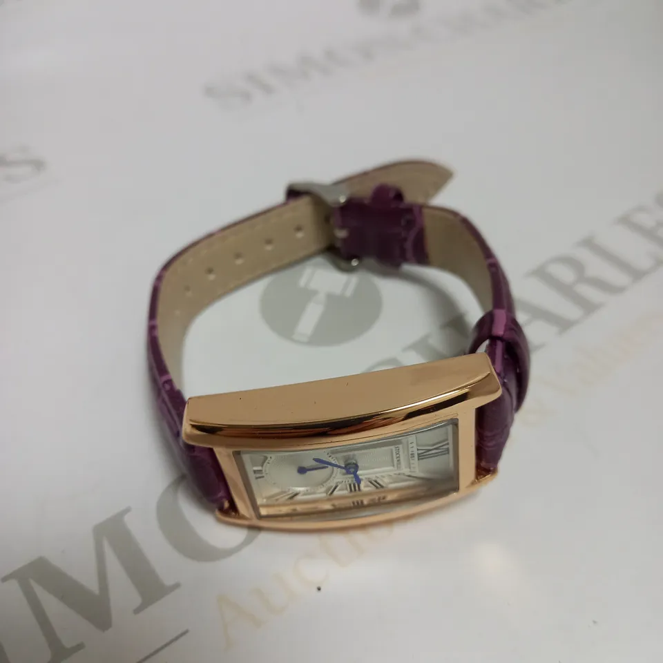 LADIES STOCKWELL WATCH – TEXTURED DIAL WITH SUB DIAL MINUTE HAND – PURPLE/PINK LEATHER STRAP