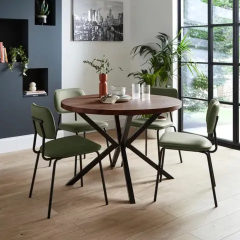 BOXED EZRA ROUND 4 SEATER DINING TABLE - WALNUT EFFECT (1 BOX)