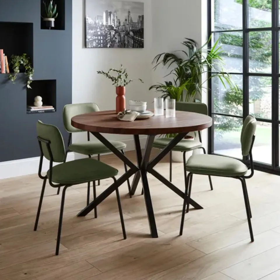 BOXED EZRA ROUND 4 SEATER DINING TABLE - WALNUT EFFECT (1 BOX)