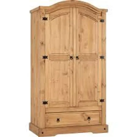 BOXED CORONA 2 DOOR 1 DRAWER WARDROBE - DISTRESSED WAXED PINE (2 BOXES)