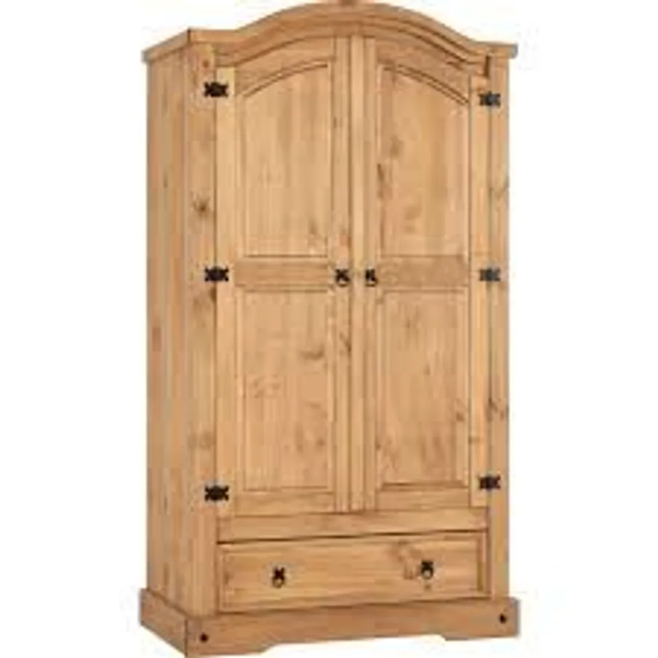 BOXED CORONA 2 DOOR 1 DRAWER WARDROBE - DISTRESSED WAXED PINE (2 BOXES)