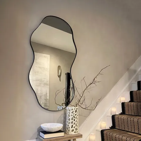 BOXED AVA - BLACK POND SHAPED IRREGULAR MIRROR 125CM X 65CM