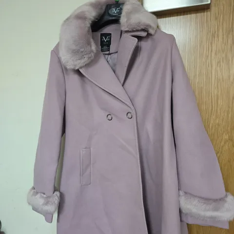 IV69 ITALIA WOMEN'S MAUVE COAT WITH FAUX FUR COLLAR – DOUBLE-BREASTED SIZE XL