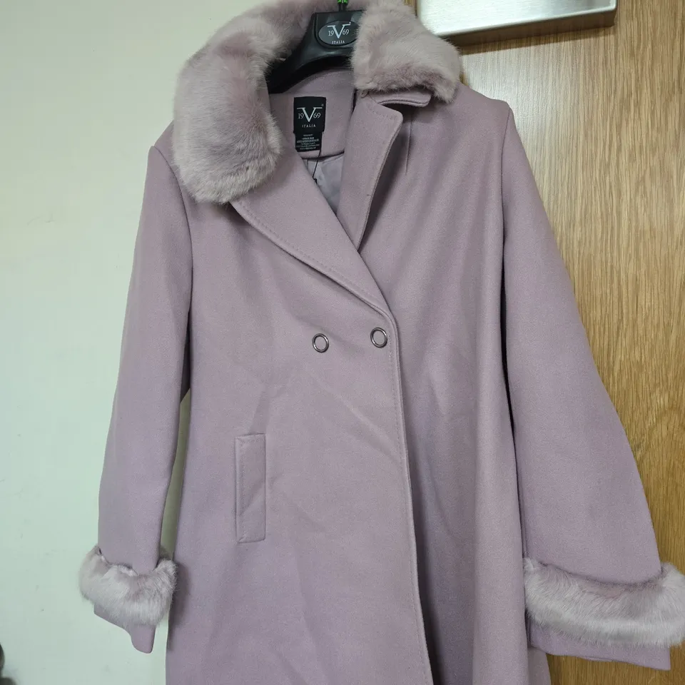 IV69 ITALIA WOMEN'S MAUVE COAT WITH FAUX FUR COLLAR – DOUBLE-BREASTED SIZE XL