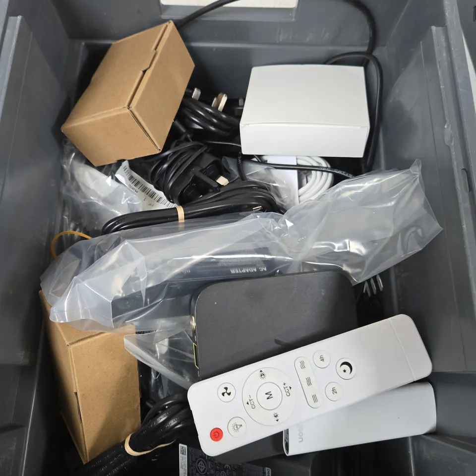 APPROXIMATELY 10 ASSORTED ELECTRICAL PRODUCTS TO INCLUDE REPLACEMENT REMOTES, POWER SUPPLIES, TV BOX ETC