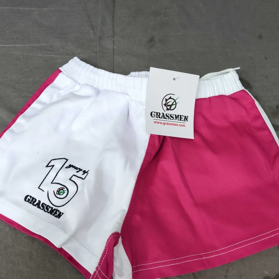 GRASSMEN PINK & WHITE ADULT UNISEX SHORTS UK XS (X-SMALL)