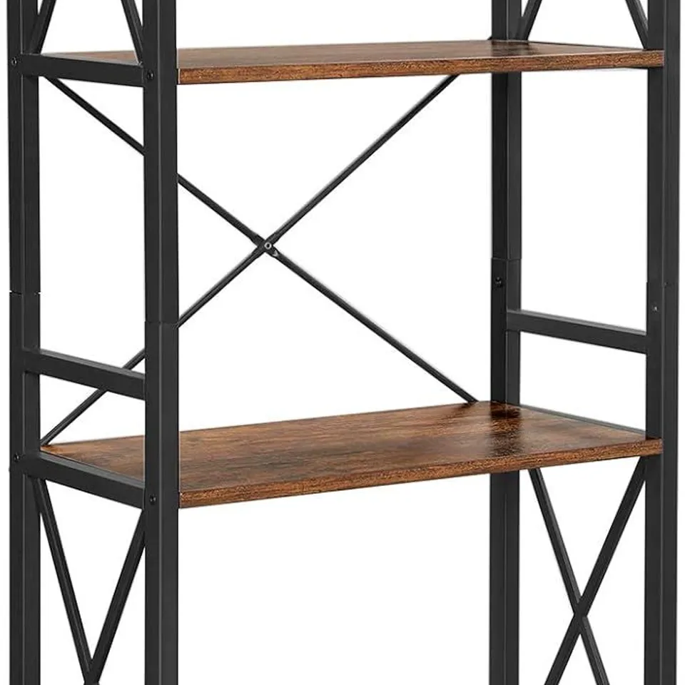 BOXED VASAGLE BOOKCASE, SHELF ON LEGS, KITCHEN CABINET WITH 4 OPEN LEVELS - RUSTIC BROWN/BLACK