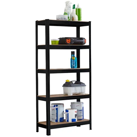 BOXED NEO 5-TIER RACKING SHELVING UNIT - BLACK (1 BOX)