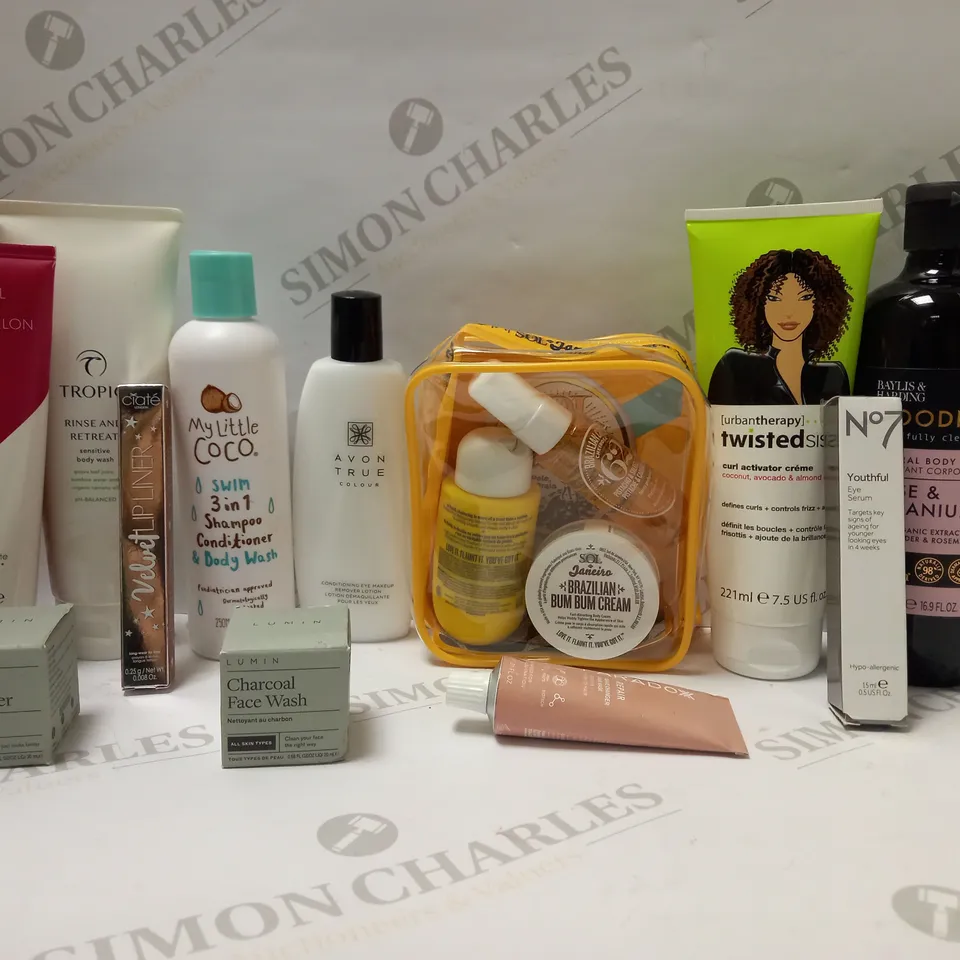 LOT OF APPROX 12 ASSORTED BEAUTY PRODUCTS TO INCLUDE TROPIC BODY WASH, NU SKIN BODY CONTOURING LOTION, LUMIN CHARCOAL FACE WASH, ETC