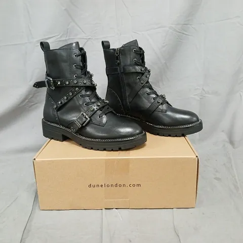 DUNE LONDON EMBELLISHED LEATHER BOOT- BLACK SIZE 5
