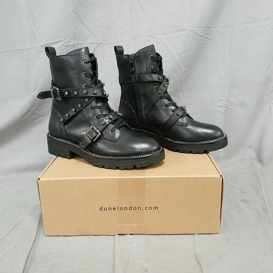 DUNE LONDON EMBELLISHED LEATHER BOOT- BLACK SIZE 5
