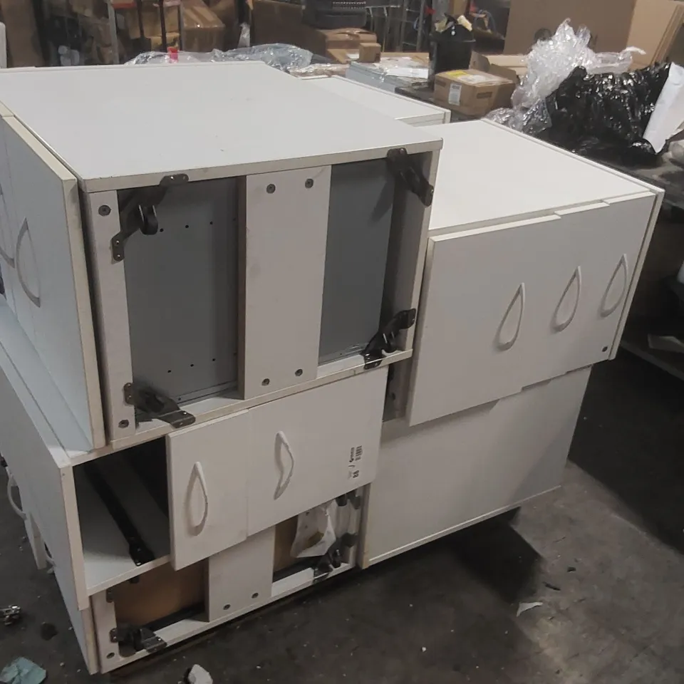 PALLET CONTAINING 9x ASSORTED WOODEN WHITE DRAWER CABINETS
