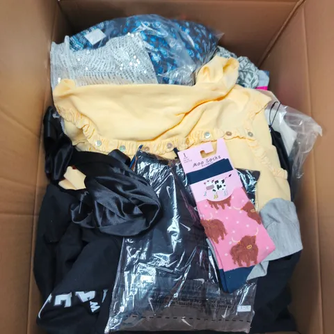 LARGE BOX OF APPROXIMATELY 25 ASSORTED CLOTHING ITEMS IN VARIOUS COLOURS, STYLES AND SIZES - COLLECTION ONLY