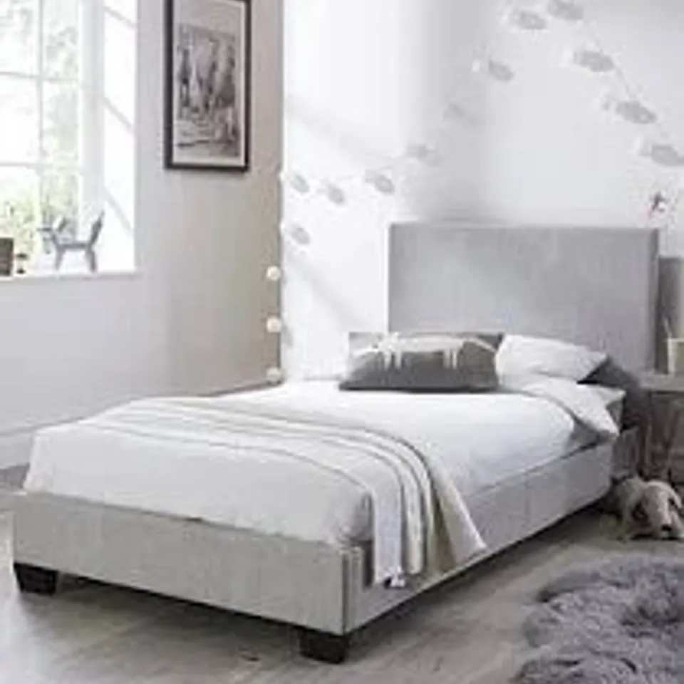 BOXED RILEY FABRIC SINGLE BED FRAME - GREY (1 BOX)  RRP £99