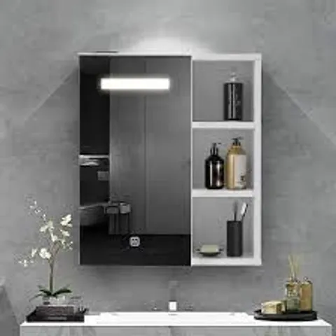 BOXED OFCASA 1 DOOR MIRROR CABINET WITH LED LIGHTS WALL MOUNTED STORAGE CABINET WITH ADJUSTABLE SHELF FOR BATHROOM SHOWER ROOM - WHITE (1 BOX)