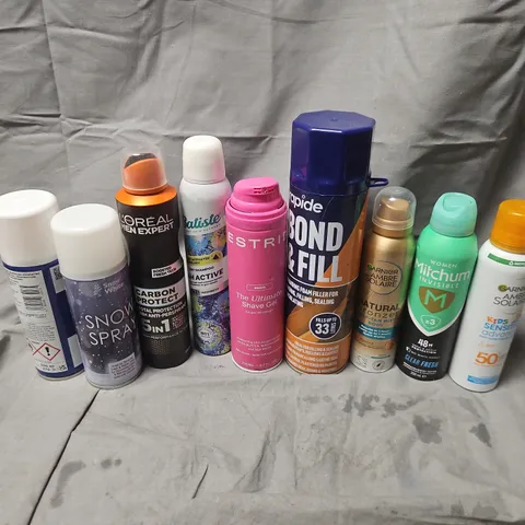 APPROXIMATELY 16 ASSORTED AEROSOLS TO INCLUDE MITCHUM CLEAR FRESH, RAPIDE BOND & FILL, ESTRID ULTIMATE SHAVE GEL, ETC - COLLECTION ONLY