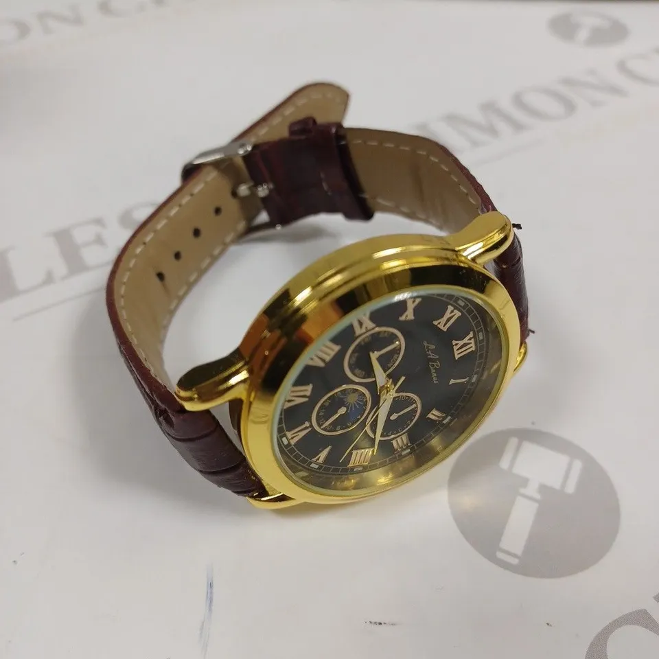 MENS LA BANUS WATCH - GOLD COLOUR CASE - LEATHER STRAP 