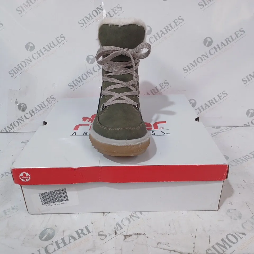 BOXED RIEKER WATER RESISTANT WARM LINED HIKING LACE UP BOOTS, KHAKI - SIZE 6.5