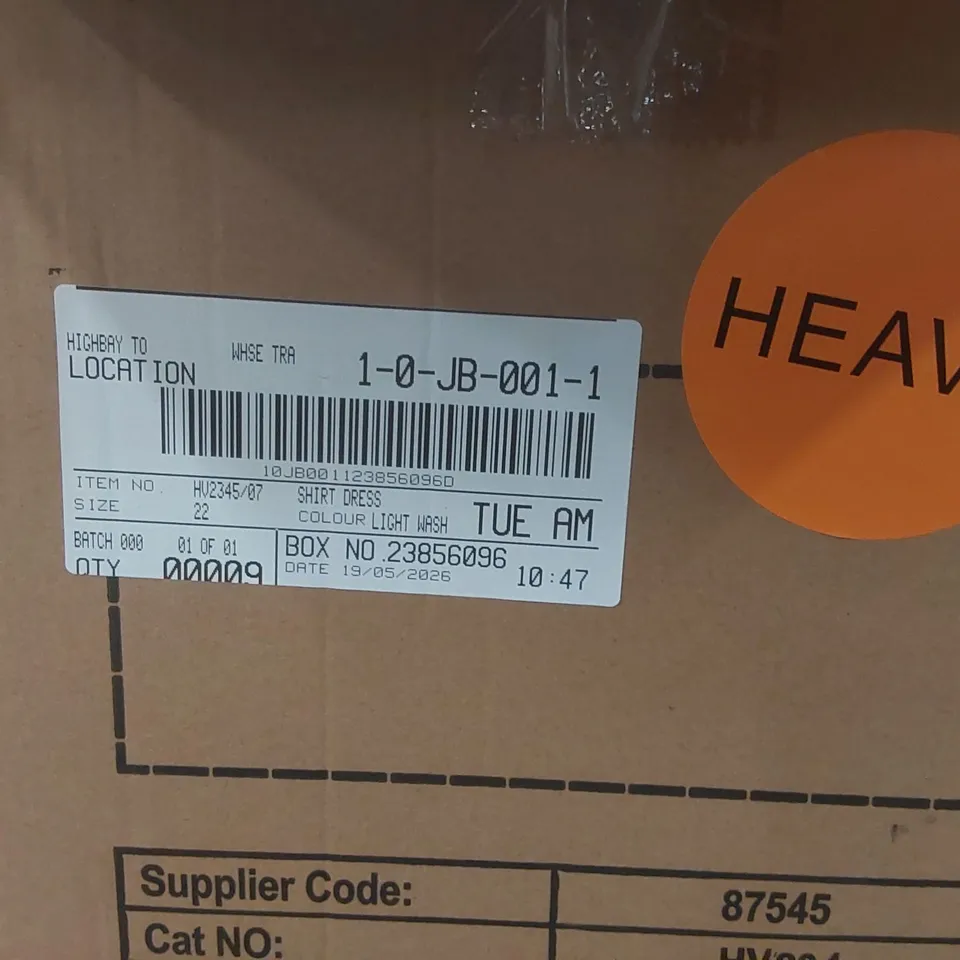 BOX CONTAINING APPROXIMATELY 9x BRAND NEW JD WILLIAMS LIGHT WASH DENIM SHIRT DRESSES - SIZE 22