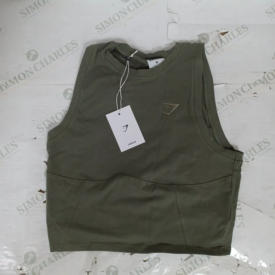 GYMSHARK REST DAY COTTON CONTOUR TANK IN GREEN SIZE M