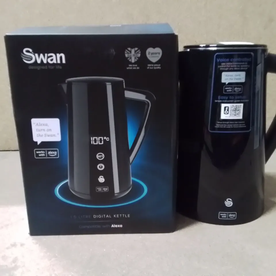 BOXED SWAN KETTLE WITH ALARM FUNCTION AND CLOCK WORKS WITH ELEXA 