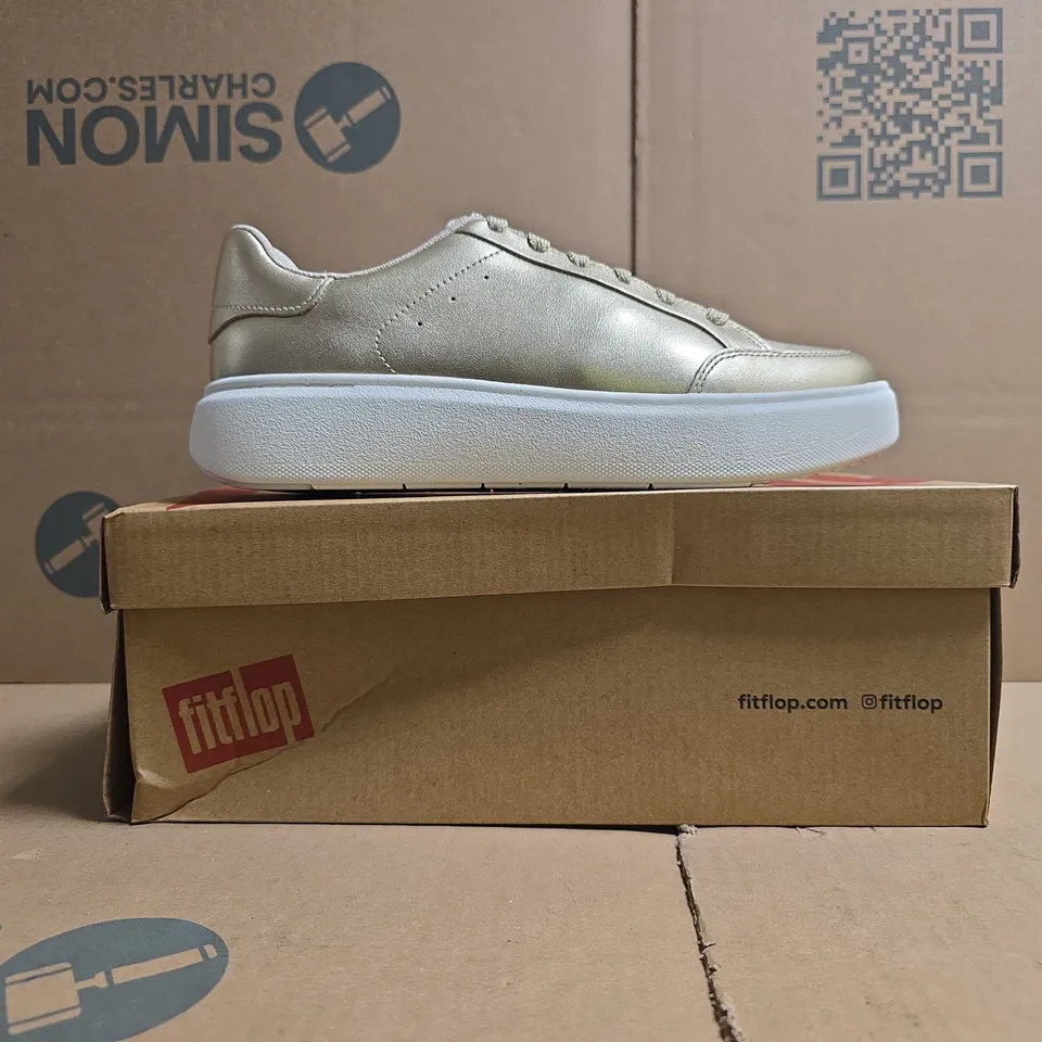 BOXED PAIR OF FITFLOP RTG METALLIC-LEATHER TRAINERS IN GOLD SIZE UK 6