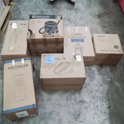 PALLET OF ASSORTED ITEMS TO INCLUDE: VACUUM CLEANER, AIR COOLERS, STEAM CLEANER, SUITCASE ECT