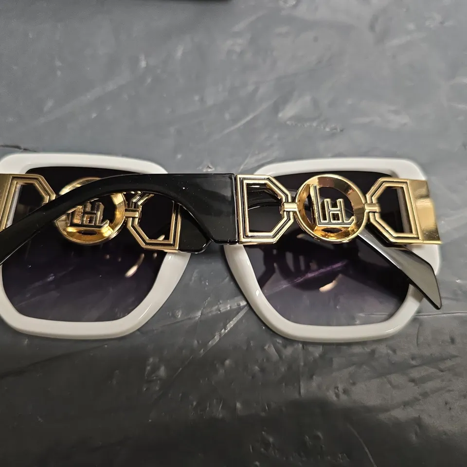 LINFEMAND WHITE SQUARE-FRAME SUNGLASSES WITH GOLD LOGO BAR