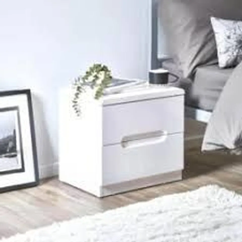 BOXED MULAK 2 DRAWER BEDSIDE TABLE - WHITE (1 BOX)