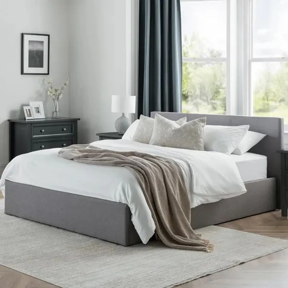 BOXED JULIAN BOWEN RIALTO 150cm LIFT-UP STORAGE BED - LIGHT GREY (2 BOXES)