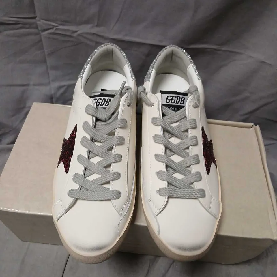 GOLDEN GOOSE SUPERSTAR CLASSIC WITH SPUR – WHITE LEATHER, GLITTER HEEL (EU39) UK 6 