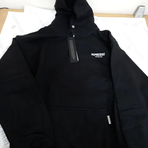 REPRESENT BLACK PLAIN HOODIE WITH BACK GRAPHIC LOGO - M