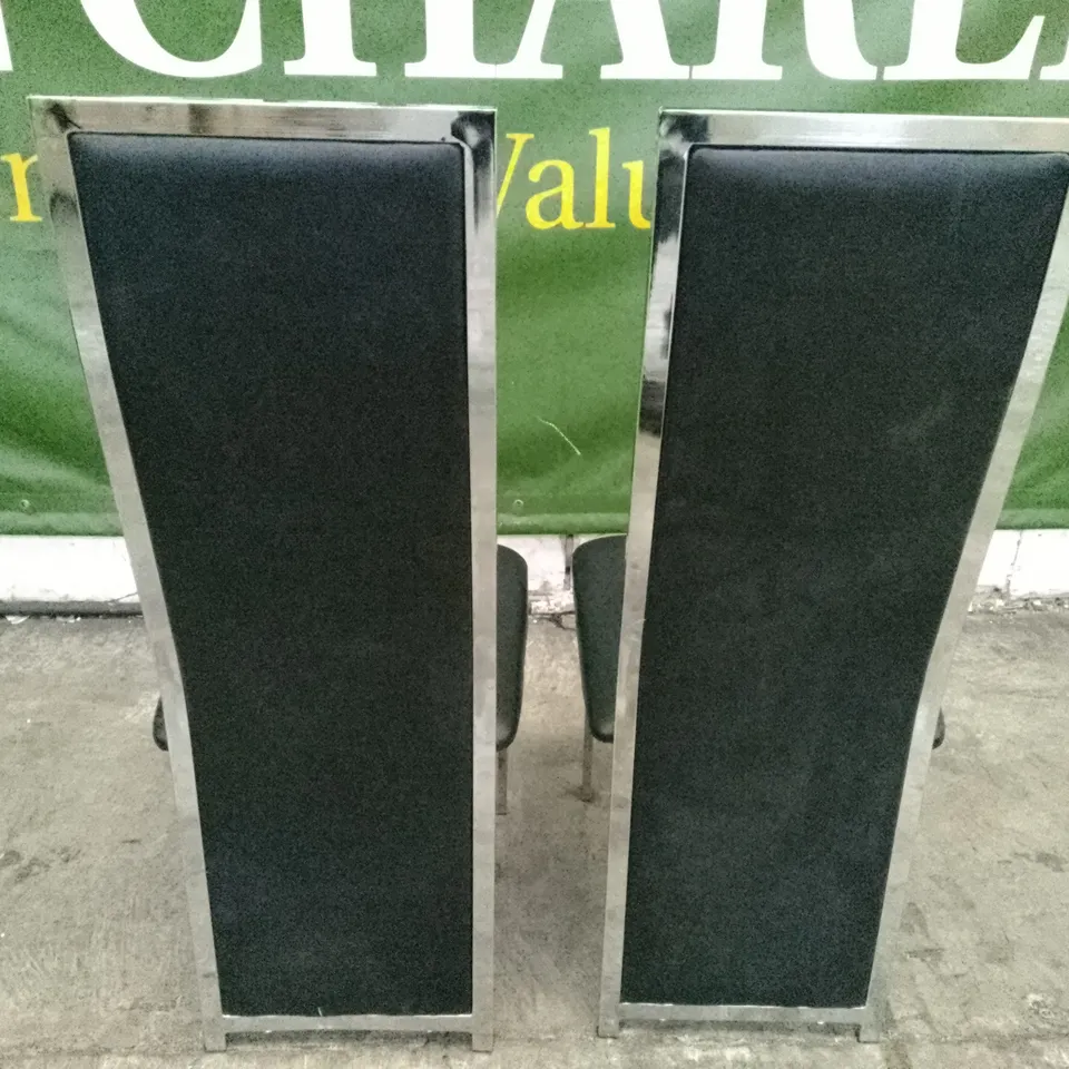 SET OF 2 NEW CELESTE BLACK LEATHER AND CHROME DINING CHAIRS 