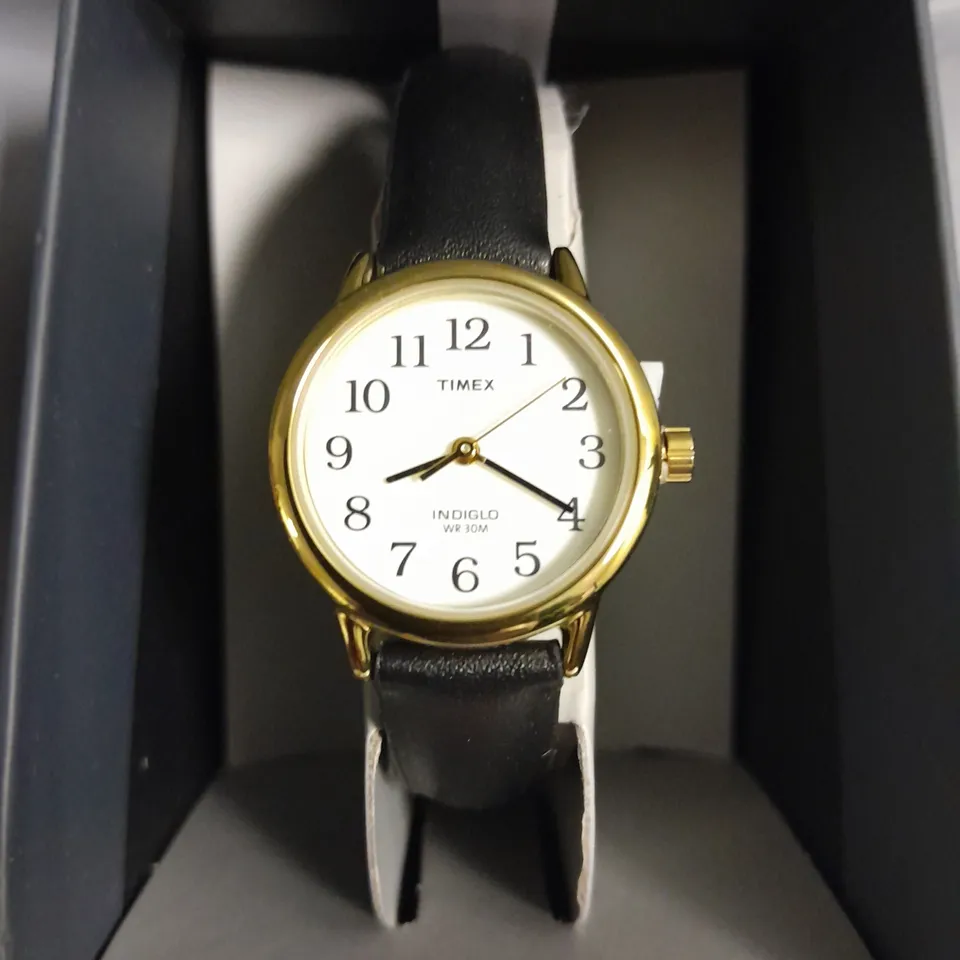 BOXED TIMEX INDIGLO LADIES WATCH WITH BLACK LEATHER STRAP