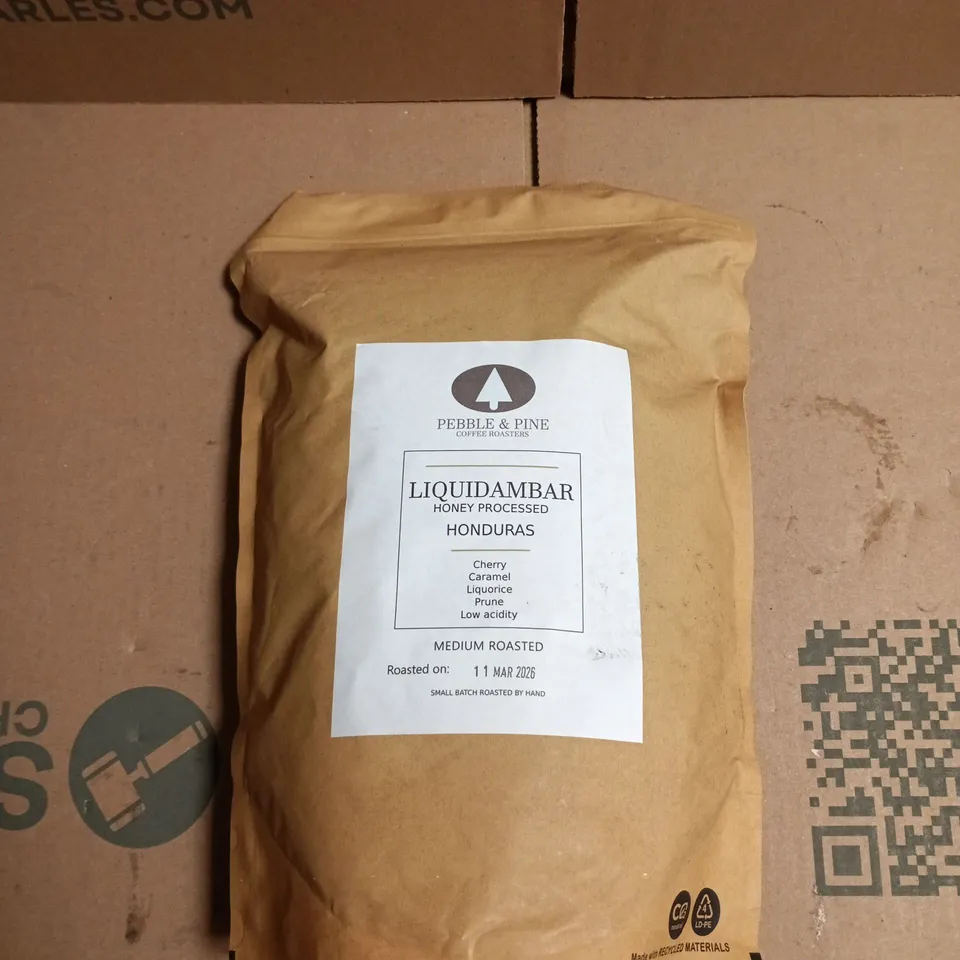 PEBBLE & PINE COFFEE ROASTERS LIQUID AMBAR – HONDURAS, MEDIUM ROAST WHOLE BEANS 1KG BAG
