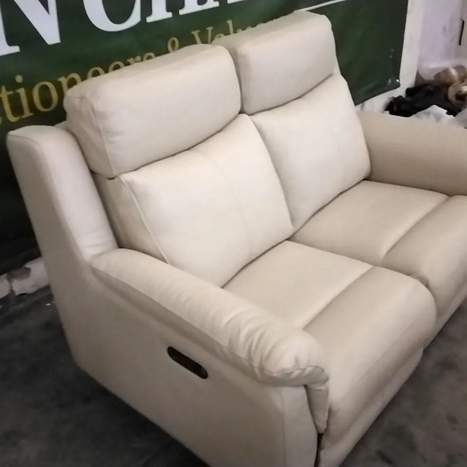 QUALITY DESIGNER CREAM LEATHER ELECTRIC RECLINING 2 SEATER SOFA 